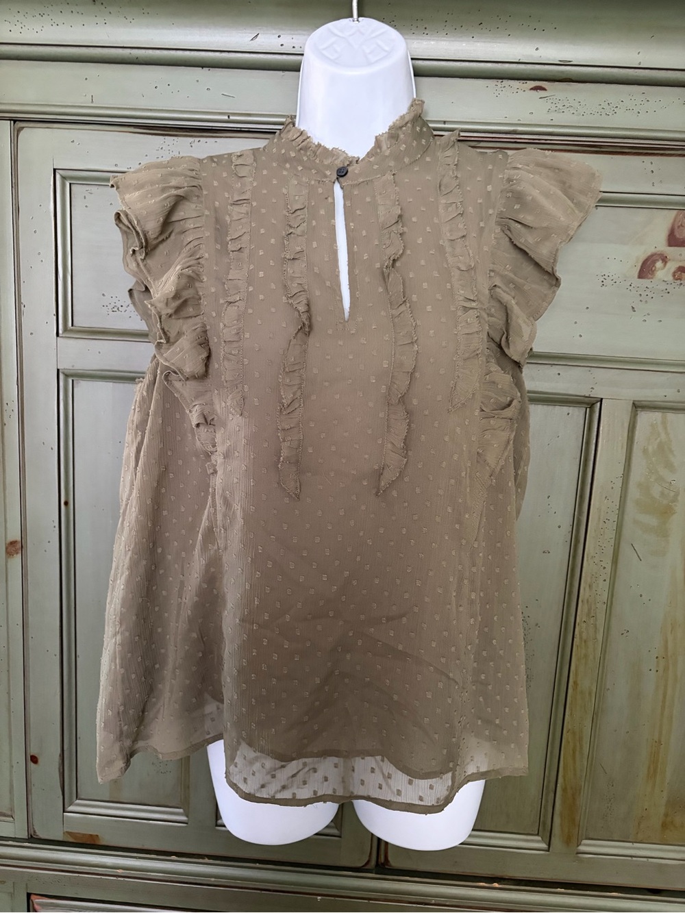 LOFT Ruffle Swiss Dot Sleeveless Blouse
